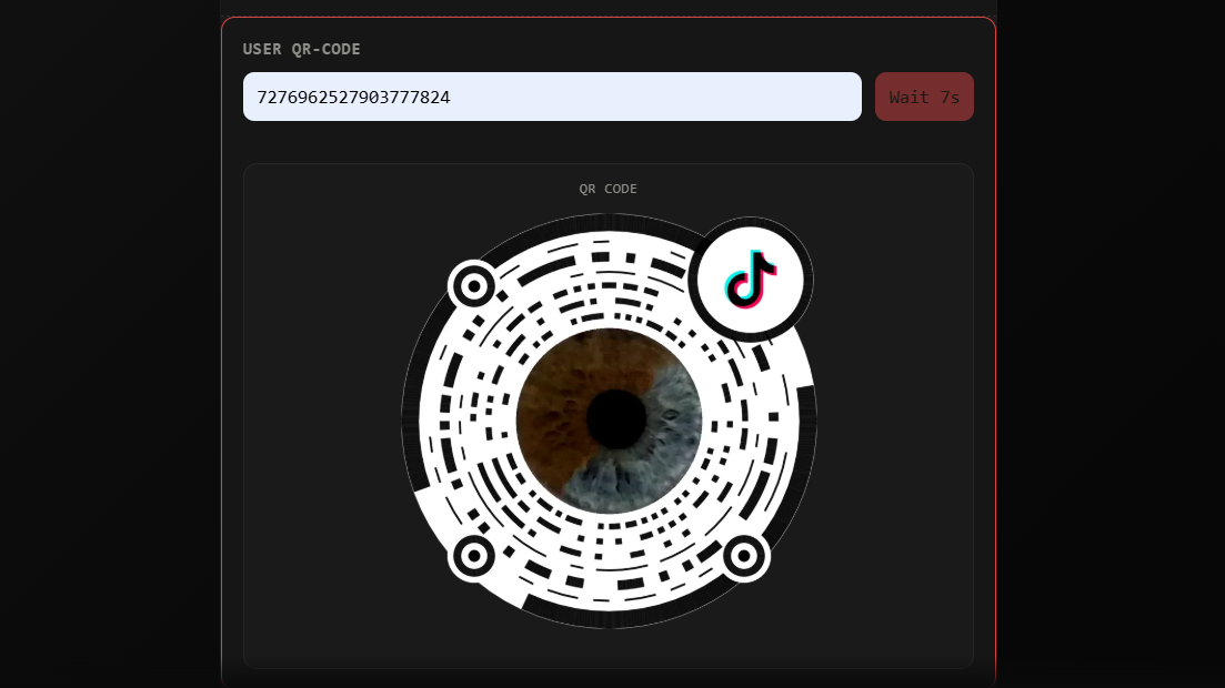 The TikTrack User QR-Code tool interface generating custom profile QR codes